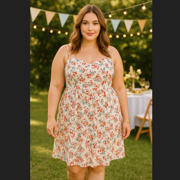 Torrid Dresses & Skirts - Torrid Lace Dress 3X 22 24 White Floral Overlay Sweetheart Neck Lined Ditsy EUC